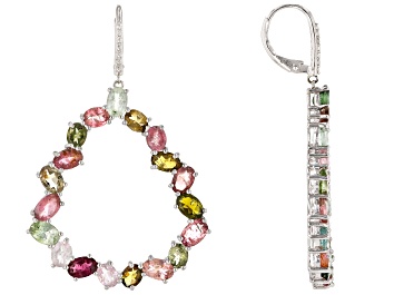 Picture of Multi-color Tourmaline Rhodium Over Silver Earrings 11.62ctw