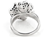 Black Spinel Rhodium Over Sterling Silver Flower Ring 1.10ctw