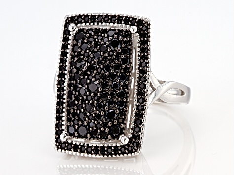 Black Spinel Rhodium Over Silver Ring 1.35ctw