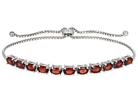 Red Garnet Rhodium Over Sterling Silver Bolo Bracelet 5.50ctw