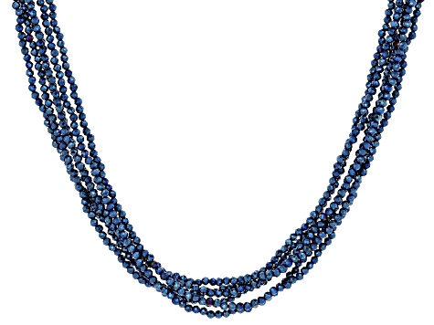 Cobalt Blue Color Spinel Rhodium Over Silver Multi Strand Beaded Necklace