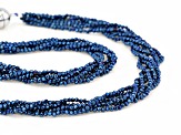 Cobalt Blue Color Spinel Rhodium Over Silver Multi Strand Beaded Necklace