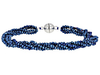 Cobalt Blue Color Spinel Rhodium Over Silver Multi Strand Beaded Bracelet