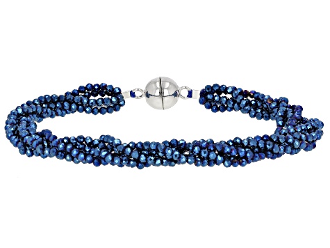Cobalt Blue Color Spinel Rhodium Over Silver Multi Strand Beaded Bracelet