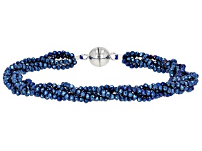 Cobalt Blue Color Spinel Rhodium Over Silver Multi Strand Beaded Bracelet