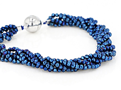 Cobalt Blue Color Spinel Rhodium Over Silver Multi Strand Beaded Bracelet