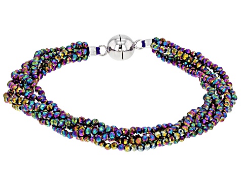 Rainbow Color Spinel Rhodium Over Sterling Silver Multi Strand Bracelet