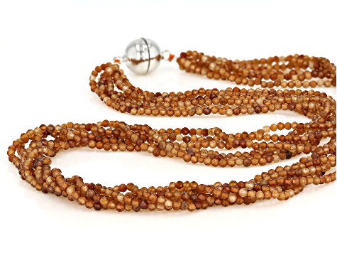 Orange Spessartite Garnet Rhodium Over Sterling Silver Beaded Multi Strand Necklace