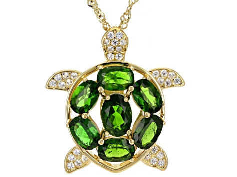 Green Chrome Diopside 18k Yellow Gold Over Sterling Silver Pendant with Chain 3.88ctw