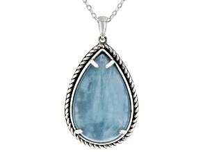 Blue Dreamy Aquamarine Rhodium Over Sterling Silver Pendant with Chain