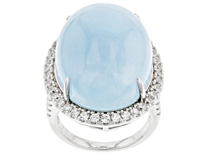 Blue Dreamy Aquamarine Rhodium Over Sterling Silver Ring 31.40ctw