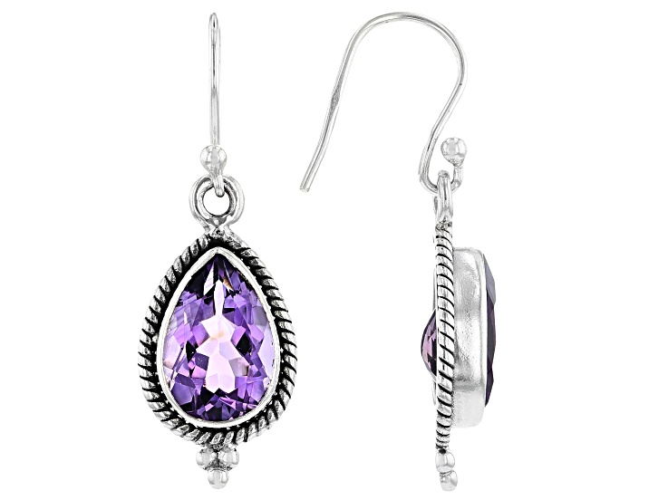 Purple Amethyst Rhodium Over Sterling Silver Dangle Earrings
