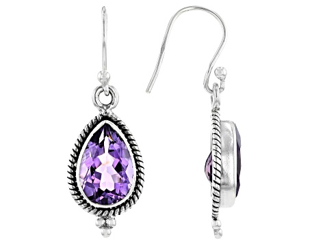 Purple Amethyst Rhodium Over Sterling Silver Dangle Earrings 4.90ctw ...