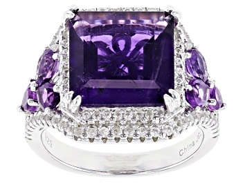 Picture of Purple Amethyst Rhodium Over Silver Ring 5.84ctw