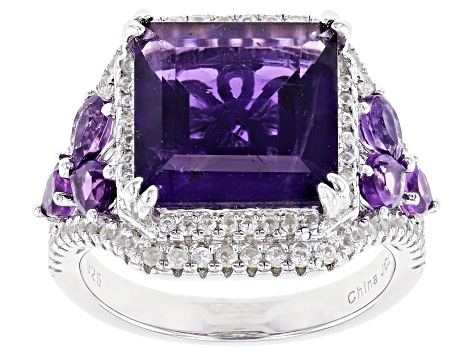 Purple Amethyst Rhodium Over Silver Ring 5.84ctw