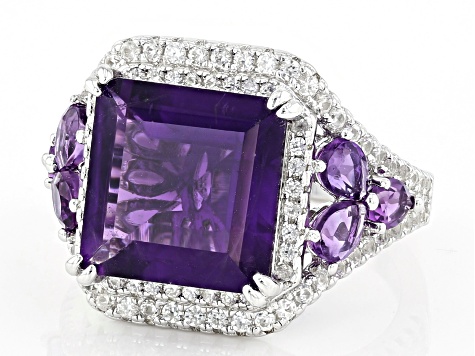 Purple Amethyst Rhodium Over Silver Ring 5.84ctw