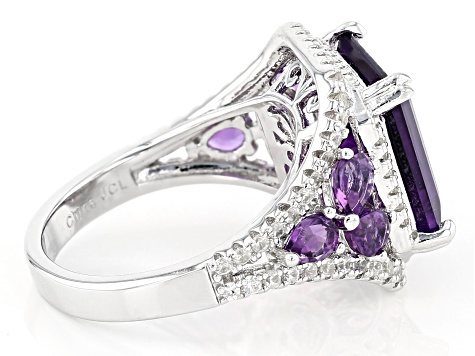 Purple Amethyst Rhodium Over Silver Ring 5.84ctw