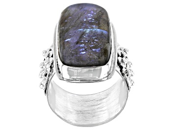 Picture of Gray Labradorite Rhodium Over Sterling Silver Ring