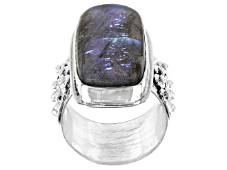 Gray Labradorite Rhodium Over Sterling Silver Ring