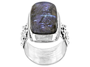 Gray Labradorite Rhodium Over Sterling Silver Ring