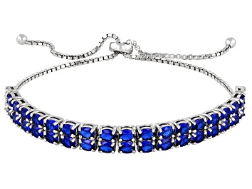 Picture of Lab Created Blue Spinel Rhodium Over Silver Bracelet 4.64ctw
