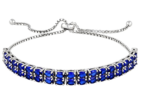 Lab Created Blue Spinel Rhodium Over Silver Bracelet 4.64ctw