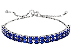 Lab Created Blue Spinel Rhodium Over Silver Bracelet 4.64ctw