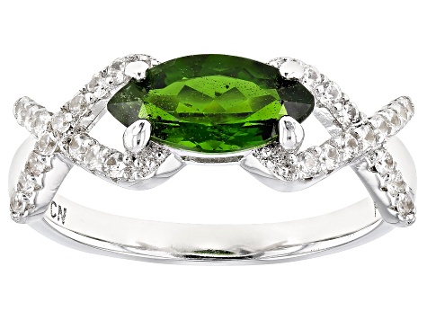 Green Chrome Diopside Rhodium Over Sterling Silver Ring 1.39ctw