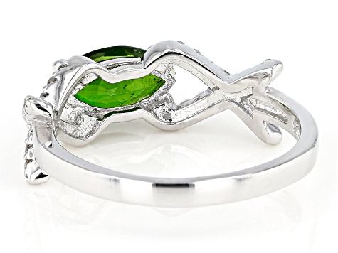 Green Chrome Diopside Rhodium Over Sterling Silver Ring 1.39ctw