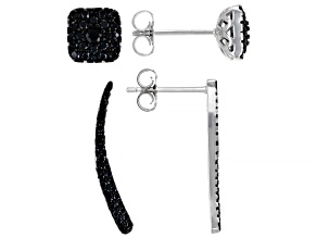Black Spinel Rhodium Over Silver Set of 2 Earrings 1.27ctw