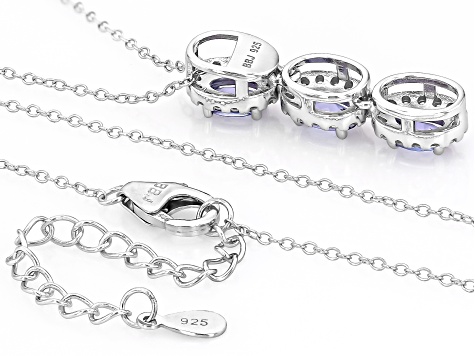 Blue Tanzanite Rhodium Over Sterling Silver Pendant with 18