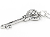 White Lab Created Sapphire Rhodium Over Sterling Silver Key Pendant With Chain. 0.92ctw