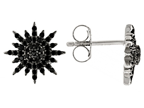 Black Spinel Rhodium Over Sterling Silver Stud Sun Earrings 0.59ctw