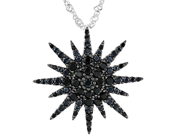 Black Spinel Rhodium Over Sterling Silver Pendant with Chain
