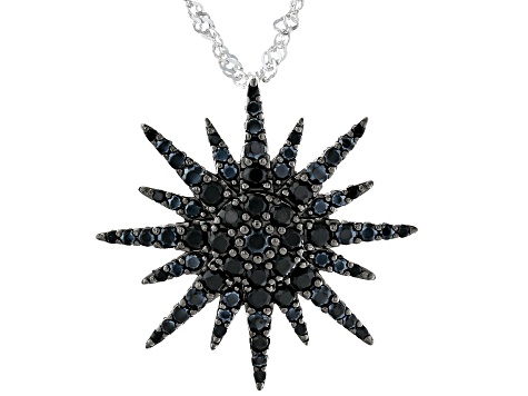 Black Spinel Rhodium Over Sterling Silver Pendant with Chain 1.10ctw
