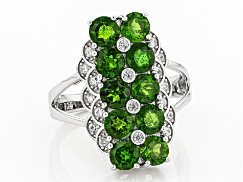 Green Chrome Diopside Rhodium Over Sterling Silver Ring 2.76ctw