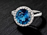 London Blue Topaz Rhodium Over Silver Halo Ring 3.80ctw