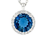 London Blue Topaz Rhodium Over Sterling Silver Pendant with Chain 4.30ctw