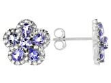 Tanzanite Rhodium Over Silver Flower Earrings 2.12ctw