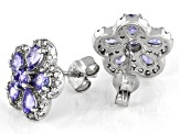 Tanzanite Rhodium Over Silver Flower Earrings 2.12ctw