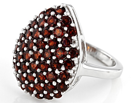 Garnet Rhodium Over Silver Cluster Ring 4.32ctw