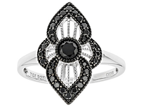 Black Spinel Rhodium Over Silver Ring 0.53ctw