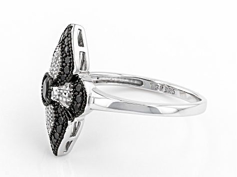 Black Spinel Rhodium Over Silver Ring 0.53ctw