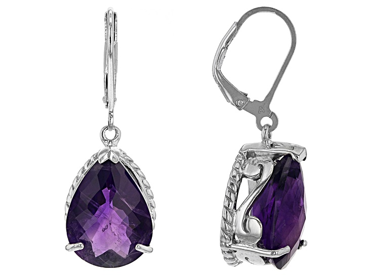Purple African Amethyst Rhodium Over Silver Dangle Earrings