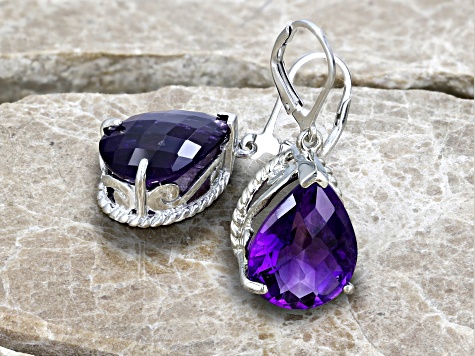 Purple African Amethyst Rhodium Over Silver Dangle Earrings