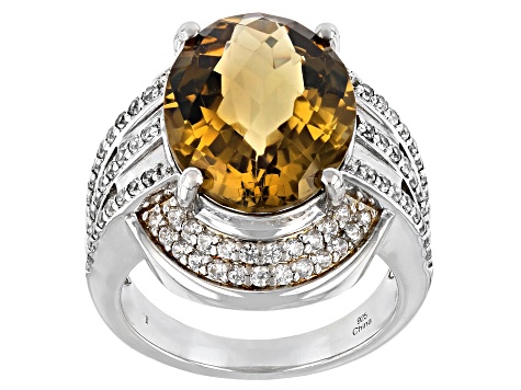 Citrine Rhodium Over Sterling Silver Ring 7.15ctw