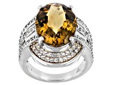 Citrine Rhodium Over Sterling Silver Ring 7.15ctw