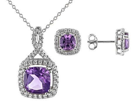 Purple Amethyst Rhodium Over Silver Pendant and Earring Set 4.34ctw ...