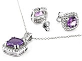 Purple Amethyst Rhodium Over Silver Pendant and Earring Set 4.34ctw