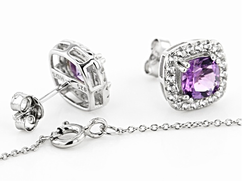 Purple Amethyst Rhodium Over Silver Pendant and Earring Set 4.34ctw